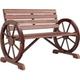 thumbnail image 1 of NALYL 41" Wooden Wagon Wheel Bench, Rustic Outdoor Patio Weather Resistance Furniture, 2-Person Slatted Seat Bench with Backrest, Carbonized, 1 of 8