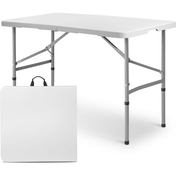 NALYL 4ft Plastic Folding Table with Handle for Indoor Outdoor, 6 Foot Utility Commercial Craft Foldable Table for Party Events, White