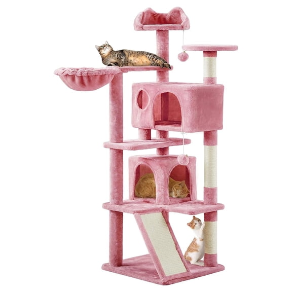 NALYL 57 inches Multi-Level Cat Tree Cat Condo with Scratching Posts Kittens Activity Tower Pet Play House Furniture, Pink