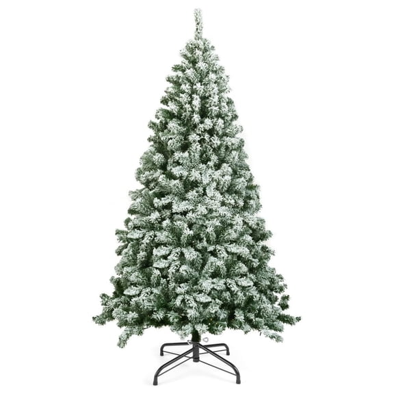 NALYL 6FT Snow Flocked Christmas Tree, Artificial Hinged Pine Tree with Premium PVC Needles & Solid Foldable Metal Stand, Unlit Xmas Tree for Home Outdoor Decoration