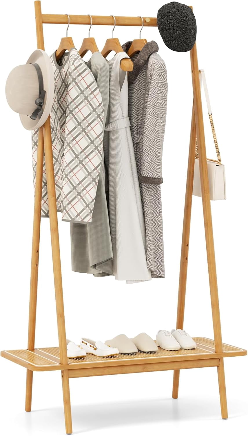 NALYL Bamboo Clothing Rack, 65.5” Clothes Rack with Top Hanging Rod ...