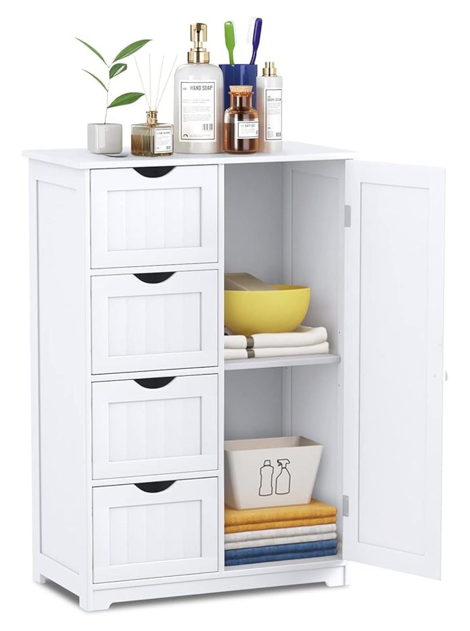 Curated visual reference: Nalyl Bathroom Floor Cabinet Freestanding Storage Organizer With 4 Photo Inspiration