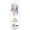 thumbnail image 1 of NALYL Corner Coat Rack with Storage, Simple Hall Tree with Hanging Rod & 2 Mesh Shelves, Anti-toppling Devices, Freestanding Metal Clothes Rack Shoes Shelf Organizer for Entryway Bedroom (White), 1 of 9