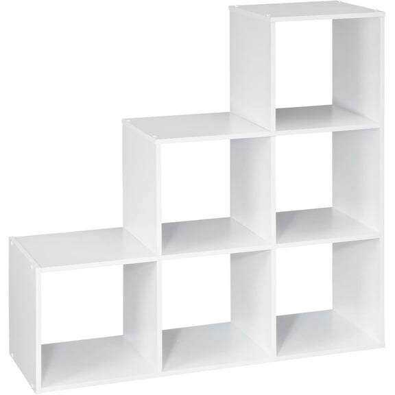NALYL Cubeicals 3-2-1 Cube Storage Shelf Organizer Bookshelf, 3 Tier, Steps, Corner Unit, Easy Assembly, Wood, White Finish