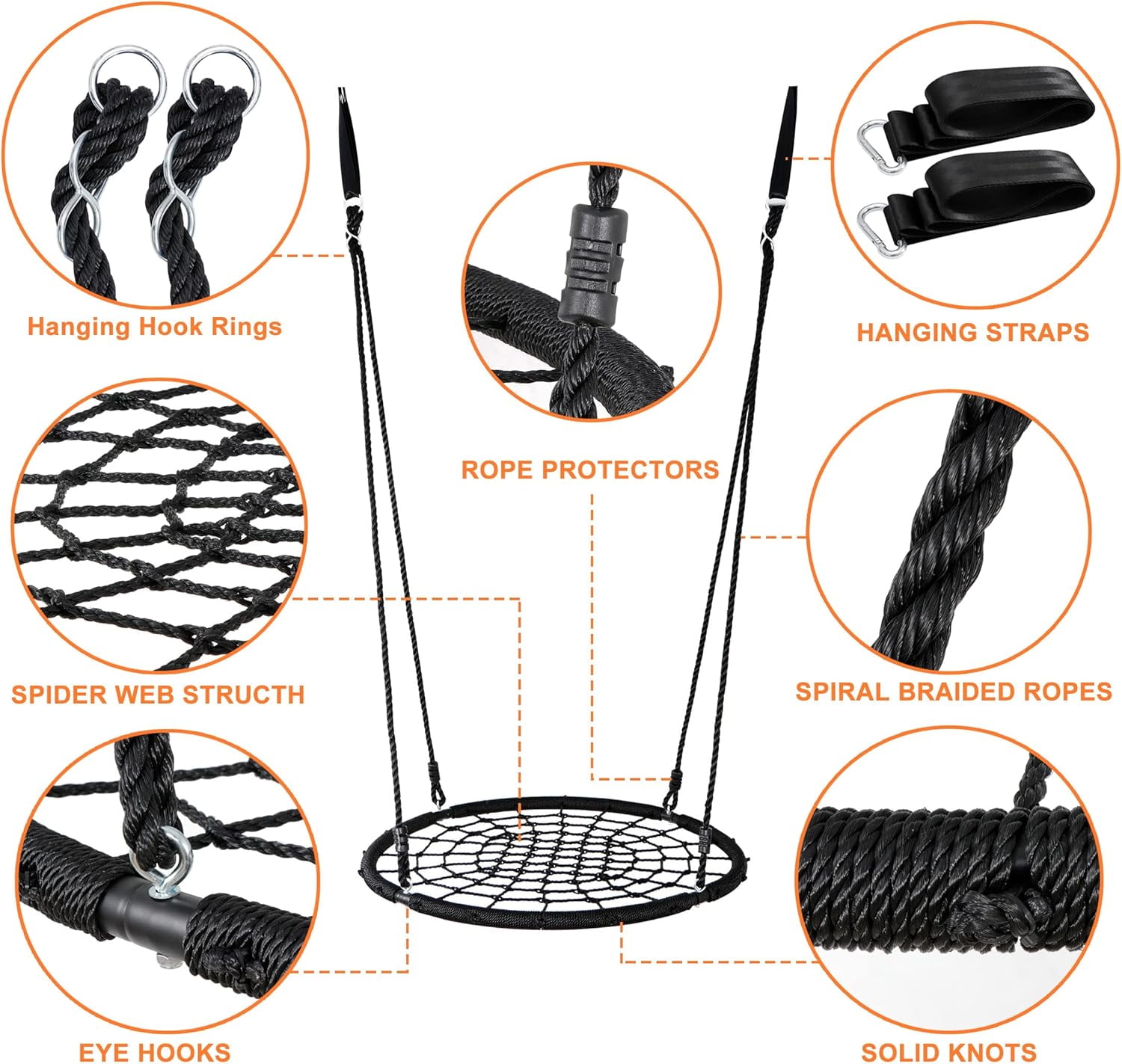 NALYL DEAL 40'' Spider Web Tree Swing Round Net Swing Platform Rope ...