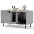thumbnail image 1 of NALYL Double Litter Box Enclosure, 40 Inch Hidden Cat Washroom with Detachable Scratching Board, Metal Legs, Indoor Cat House End Side Table, Cat Litter Box Furniture for 2 Litter Box (Grey), 1 of 9