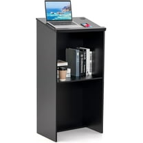 NALYL Floor Standing Podium, Wooden Speaking Lectern with Adjustable Shelf, Large Storage Area and Pen/Pencil Tray, Ideal for Conference, Auditorium, Classroom (Black)