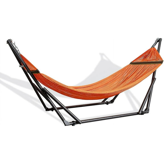 NALYL Hammock with Collapsible Steel Stand & Carrying Case, Portable & Adjustable, Perfect for Camping Beach Summer Patio, EZ Daze Foldable Hammock with Stand -Orange