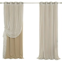 NALYL Mix & Match Tulle Sheer Lace & Blackout Curtain Set - Antique Bronze Grommet Top - Wheat - 52"W X 84"L - (2 Curtains and 2 Sheer curtains)