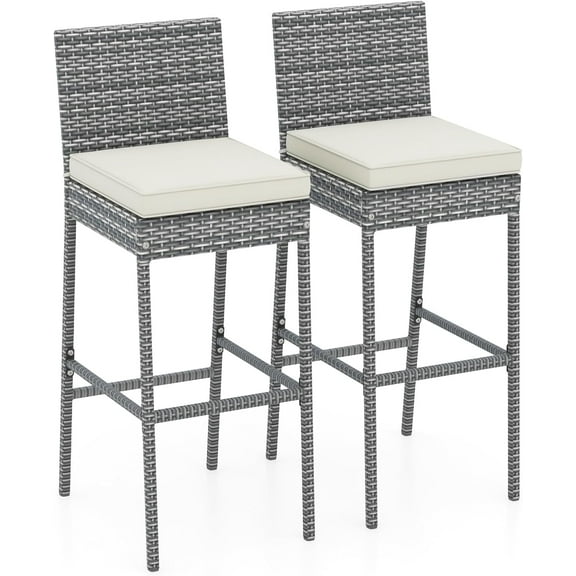 NALYL Outdoor Bar Stools Set of 2 - Wicker Rattan Patio Barstools Tall Chairs w/Back, Footrest, Seat Cushions & Metal Frame, 400LBS Weight Capacity, 30’’ Counter Height Bar Stools (1, Grey)