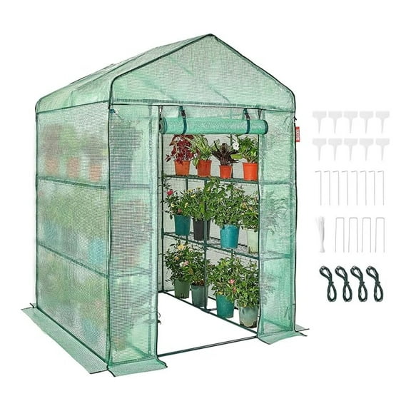 NALYL Walk-in Green House, 55.5 x 55.5 x 78.7 inch, Portable Greenhouse with Shelves, High Strength PE Cover with Roll-up Zipper Door and Steel Frame, Set Up in Minutes, for Planting and Storage