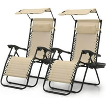 NALYL Zero Gravity Chair with Canopy Set of 2, Reclining Outdoor Patio Lounge Chair, Folding Anti Gravity Recliner, Portable Lounger with Removable Cup Holder Side Tray and Pillow Headrest (Cream)
