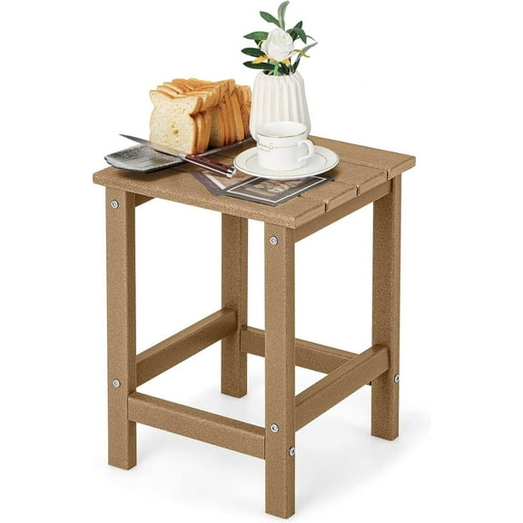 NALYLSquare Outdoor Side Table, Weather Resistant HDPE Adirondack Table, Outdoor Chairside End Tables for Lawn Garden Balcony, Easy Assembly, Patio Side Table, 14 x 14 x 18.5 Inch (1, Brown)