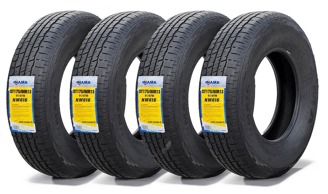NAMA Set of 4 Heavy Duty Trailer Tires ST 175/80R13 91/87M 6 Ply, NM616 Semi-Steel Trailer Tires 175/80R13 6 Ply Load Range C