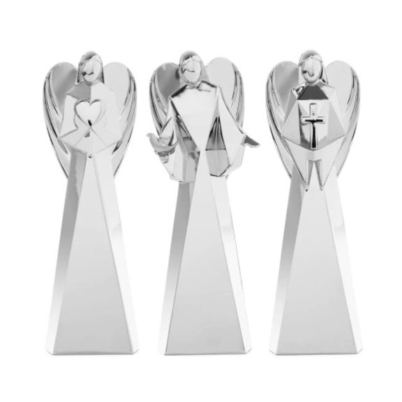 NAMBE Indoor Tabletop Decor Christmas Angel Figurine 5 in. Silver Alloy 3-Piece