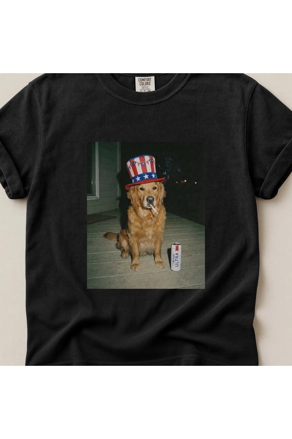 Funny Patriotic Dog Shirt, Golden Retriever 4th of July Tee, USA Dog Meme Shirt, Beer Dog Graphic Tee, Independence Day Shirt, White S