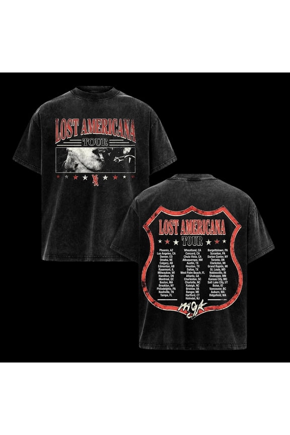 Lost Americana Tour Washed T-Shirt, Vintage Rap Rock Concert Tee, Music Streetwear Shirt, Black M
