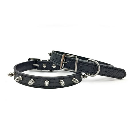 NAMSAN Black Leather Dog Collar Adjustable Cat Collar with Spikes