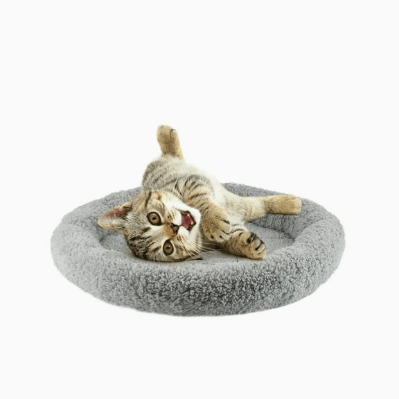 NAMSAN Cat Bed for Small Cats Round Cat Cushion Donut Cat Blanket Cats Sleeping Place Plush Non-Slip Cat Basket for Sleeping-Gray