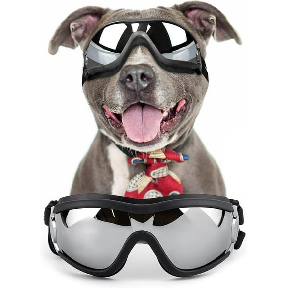NAMSAN Dog Goggles Medium to Large Dog UV Sunglasses Windproof Anti-Dust Antifog Pet Dog Glasses Outdoor Protection, Medium Size Dogs Sunglasses with Elastic Straps, Black