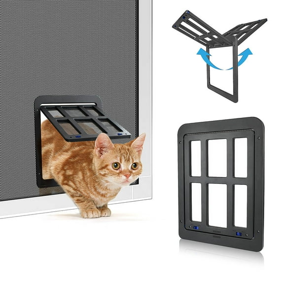 NAMSAN Pet Screen Door Lockable Cat Screen Door with Magnetic Closure Sturdy for Sliding Door-Black