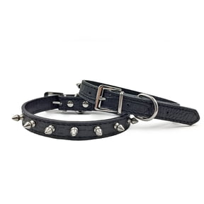 NAMSAN Black Leather Dog Collar Adjustable Cat Collar with Spikes