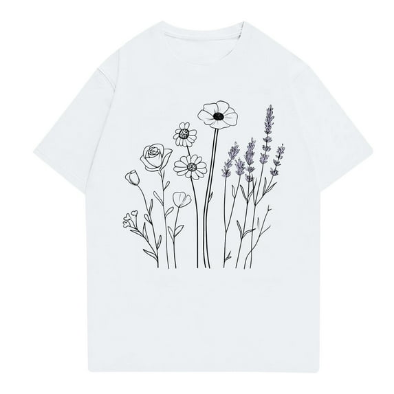 NAMTYQX Basic Tees for Women Casual Oversized Relaxed Fit Print Crewneck Short Sleeve Soft Light Grafisches Blouses for Women White Size 2XL