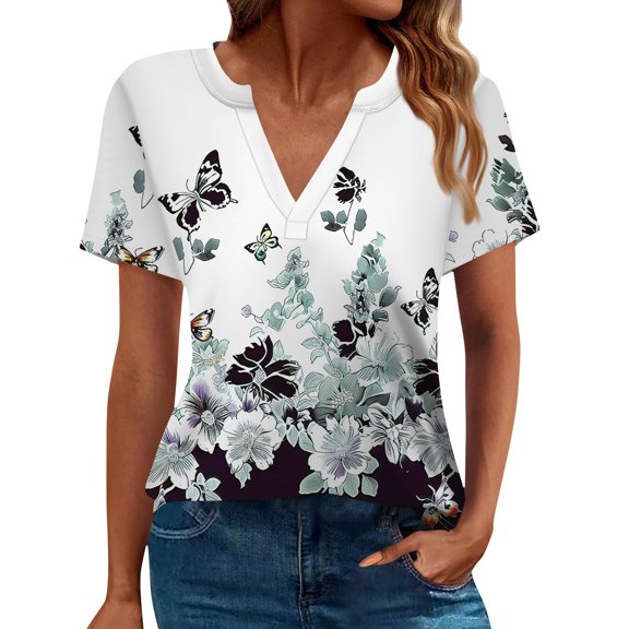 NAMTYQX Basic Tees for Women V Neck Short Sleeve Loose Fitting Plus Size Comfort Trendy Soft Casual Gray Size L