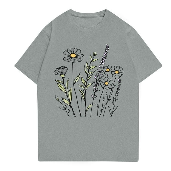 NAMTYQX Blouses for Women Casual Short Sleeve Print Scoop Neck Stretchy Bedrucktes Fashion Breathable Looses Oversized Graphic Tees for Women Gray Size 2XL