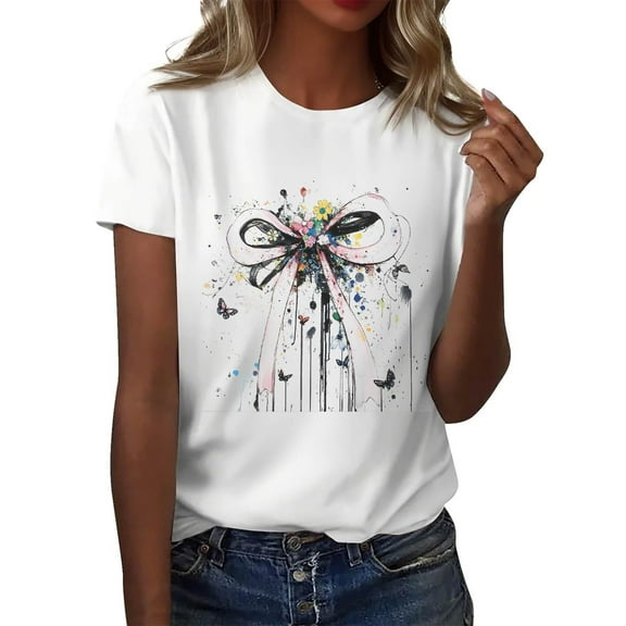 NAMTYQX Blouses for Women Casual Soft Fashion Loose Stretchy Pattern Plus Size Short Sleeve Mit Print Crewneck Womens Tops Dressy Casual Pink Size 2XL