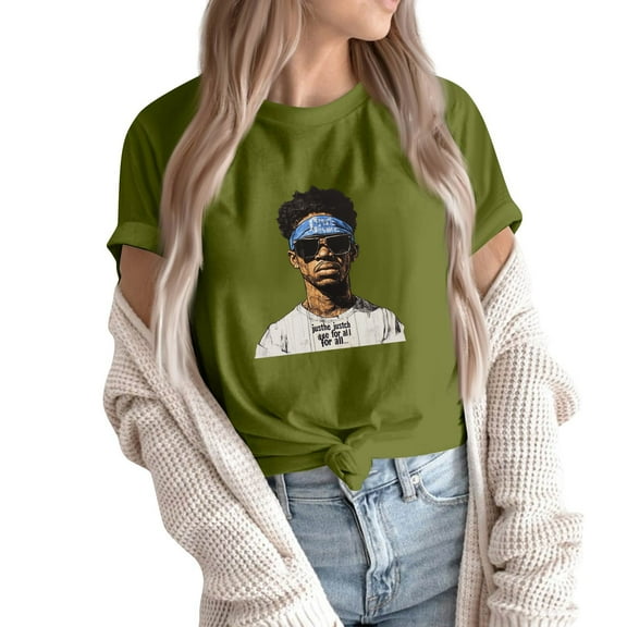 NAMTYQX Blouses for Women Casual Soft Grafisches Loose Fitting Stretch O-Neck Plus Size Short Sleeve Pattern Fashion Spring Tops for Women 2025 Army Green Size 3XL