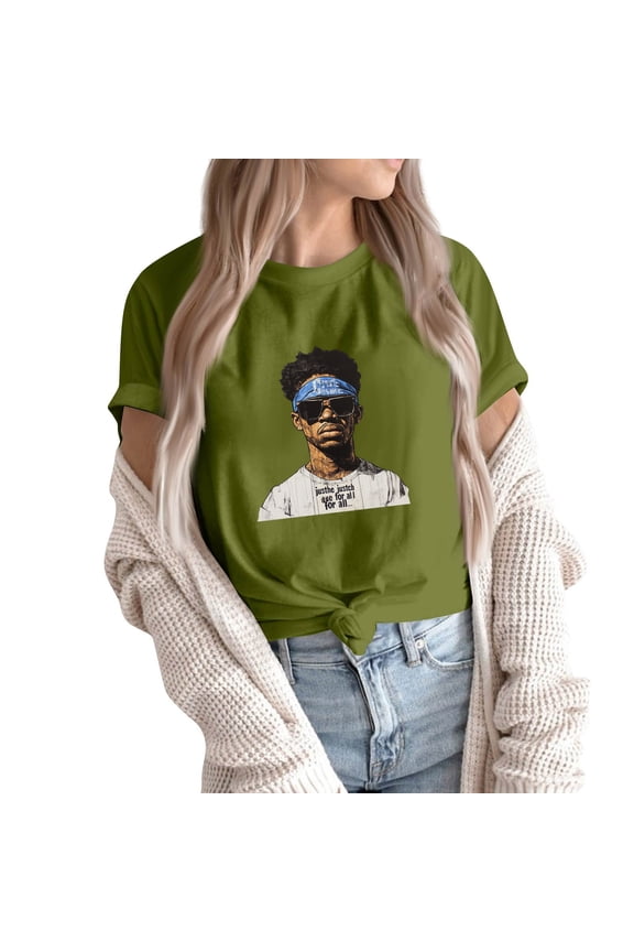 Blouses for Women Casual Soft Grafisches Loose Fitting Stretch O-Neck Plus Size Short Sleeve Pattern Fashion Spring Tops for Women 2025 Army Green Size 3XL