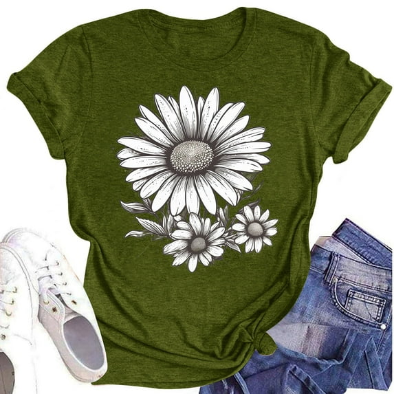 NAMTYQX Blouses for Women Dressy Casual Crewneck Stretch Short Sleeve Oversize Graphic mit Print Loose Fitting Casual Soft Graphic Tees for Women Army Green Size XL