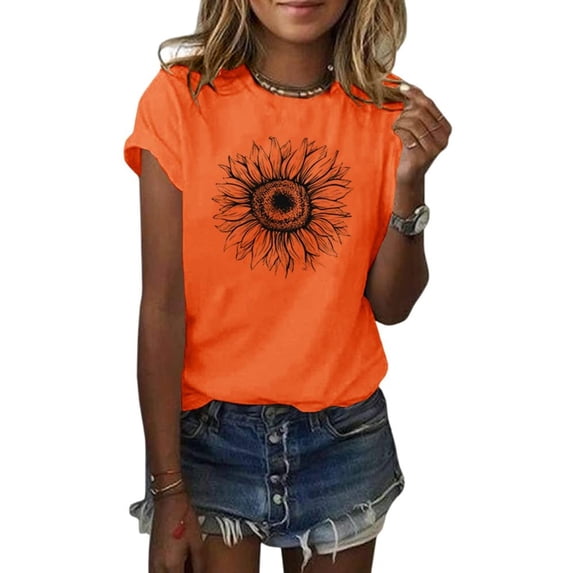 NAMTYQX Blouses for Women Dressy Casual Oversized Cool Scoop Neck Short Sleeve Cute Bedrucktes Graphic Light Boxy Fit Fall Shirts for Women 2025 Saffron Size XL