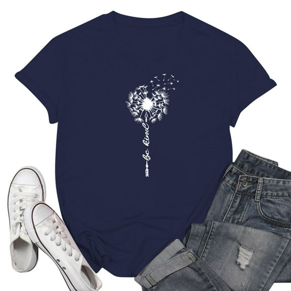 NAMTYQX Blouses for Women Dressy Casual Round Neck Bedrucktes Baggy Short Sleeve Plus Size Airoft Light Patterns Fashion Blouses for Women Casual Dark Blue Size M