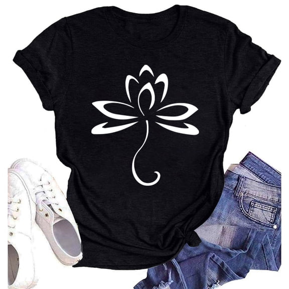 NAMTYQX Blouses for Women Dressy Casual Short Sleeve Lightweight Hawaiian Scoop Neck Breathable Plus Size Boxy Fit Pattern Mit Print Going Out Tops for Women Black Size L