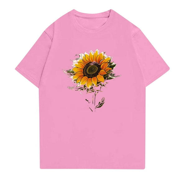 NAMTYQX Blouses for Women Dressy Casual Tropischer Druck Loose Scoop Neck Oversize Light Fashion Short Sleeve Soft Graphic Tops for Women 2025 Pink Size M