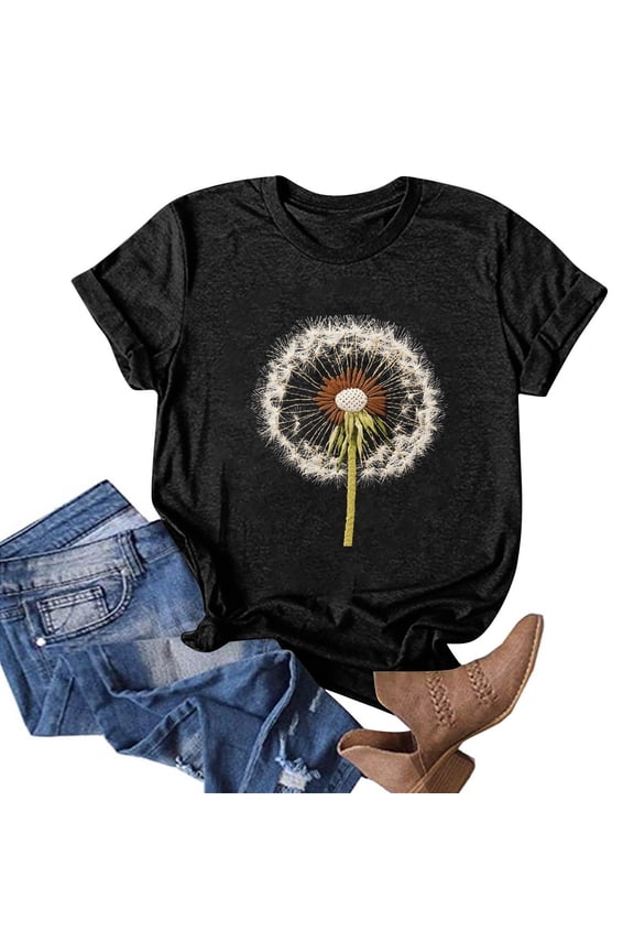 Blouses for Women Plus Size Tropischer Druck Patterned Soft Casual Loose Fit Short Sleeve Light Crewneck Womens T Shirts Loose Fit Black Size 2XL