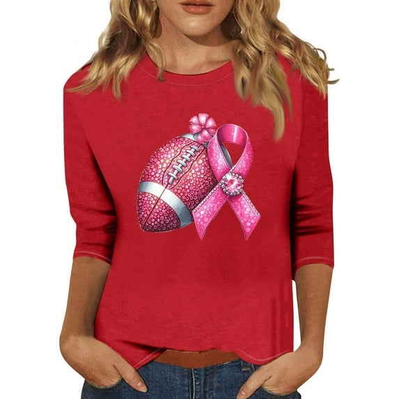 NAMTYQX Blouses for Women 3/4 Sleeve Trendy Round Neck Breathable Floral Loose Red Size 2XL