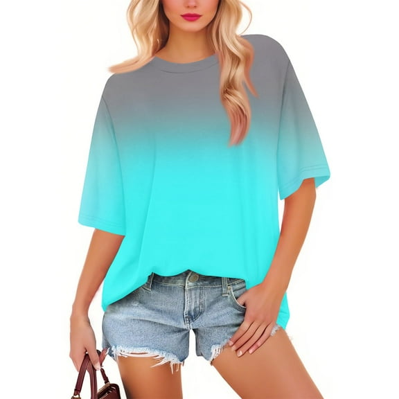 NAMTYQX Blouses for Women Basic Graphic Casual Crewneck Trendy Plus Size Loose Fitting Short Sleeve Stretchy Vermilion Size XL