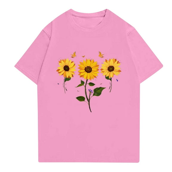 NAMTYQX Blouses for Women Casual O-Neck Light Casual Fullprint Patterned Relaxed Fit Cool Short Sleeve Plus Size Womens Casual Tops Pink Size 2XL