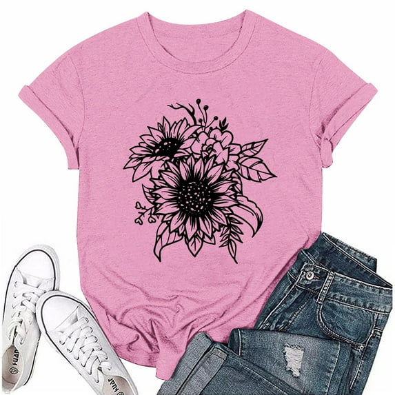 NAMTYQX Blouses for Women Casual Plus Size Fashion Short Sleeve Print Loose Scoop Neck Light Gemustert Soft Womens T Shirts Loose Fit White Size L