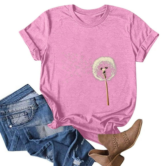 NAMTYQX Blouses for Women Cute Breathable Light Scoop Neck Short Sleeve Gemustert Graphic Plus Size Loose Fit Trendy Tops for Women 2025 Pink Size S