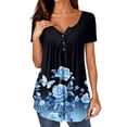 thumbnail image 1 of NAMTYQX Blouses for Women Dressy Casual Loose Fit Casual Fashion Button V Neck Plus Size Pattern Ruffle Short Sleeve Dark Blue Size 2XL, 1 of 5