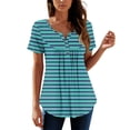 thumbnail image 1 of NAMTYQX Blouses for Women Dressy Casual Plus Size Peplum Casual Button V Neck Boxy Fit Stylish Short Sleeve Graphic Cyan Size S, 1 of 5