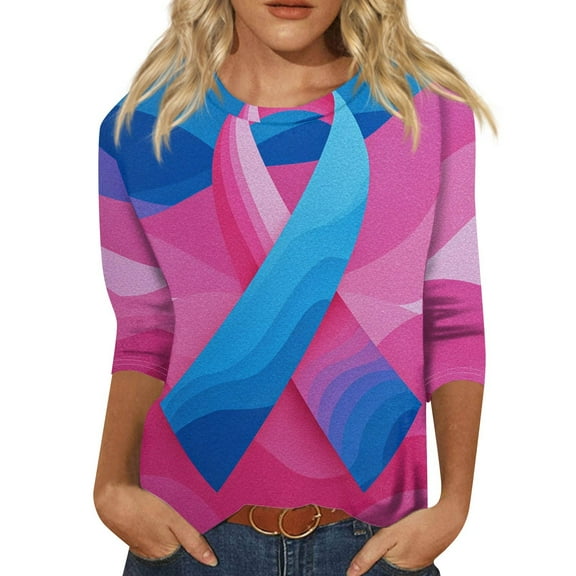 NAMTYQX Blouses for Women Loose Floral Trendy Cool Three Quarter Sleeve Light Blue Size XL