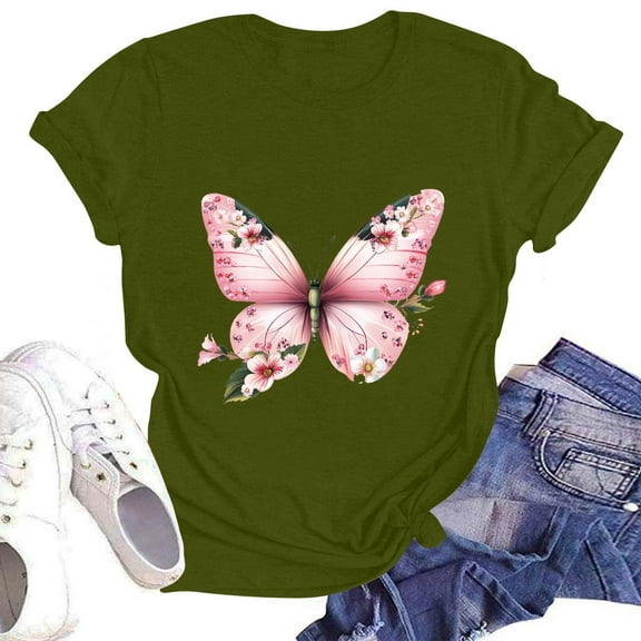 NAMTYQX Blouses for Women Plus Size Light Scoop Neck Cool Graphic Short Sleeve Fashion Boxy Fit Fullprint Basic Tees for Women Army Green Size S