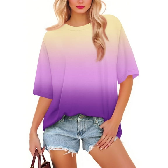 NAMTYQX Blouses for Women Plus Size Patterned Loose Fit Popular Scoop Neck Light Cute Casual Short Sleeve Vermilion Size M