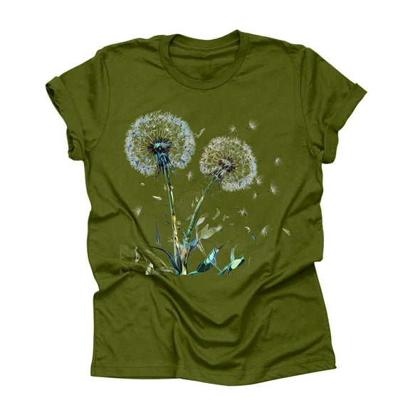 NAMTYQX Blouses for Women Print Loose Fitting Lightweight Crewneck Cool Cute Fullprint Oversized Short Sleeve Tops for Women Trendy Green Size L