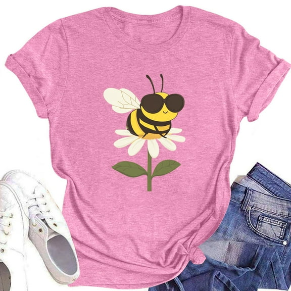 NAMTYQX Blouses for Women Short Sleeve Mit Muster Hawaiian Crewneck Plus Size Patterned Stretchy Comfy Airoft T Shirts for Women Pink Size 2XL